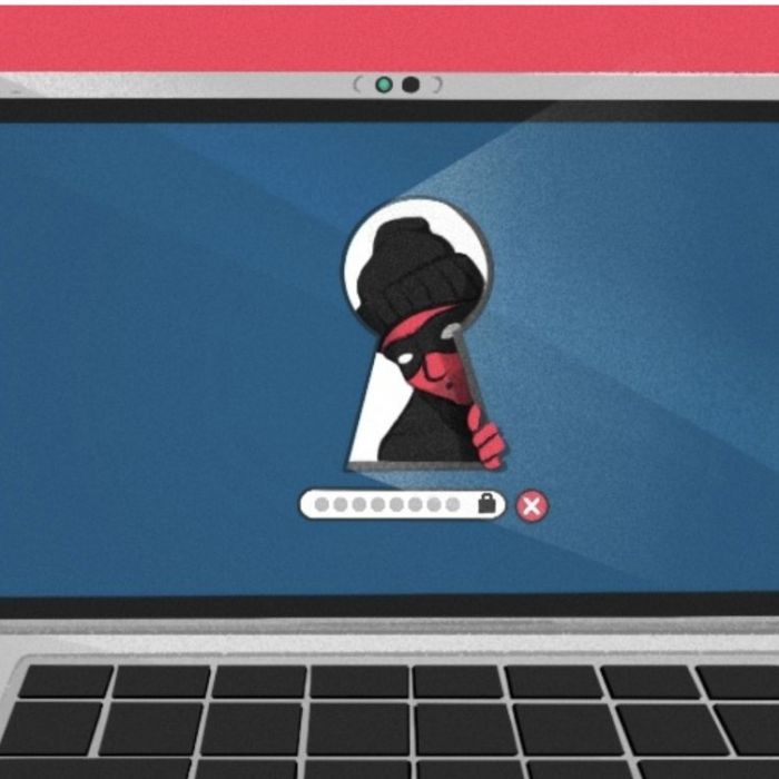 Drawing of laptop with a robber looking through a keyhole on the screen