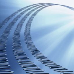 Four lines of binary code disappearing into a burst of light