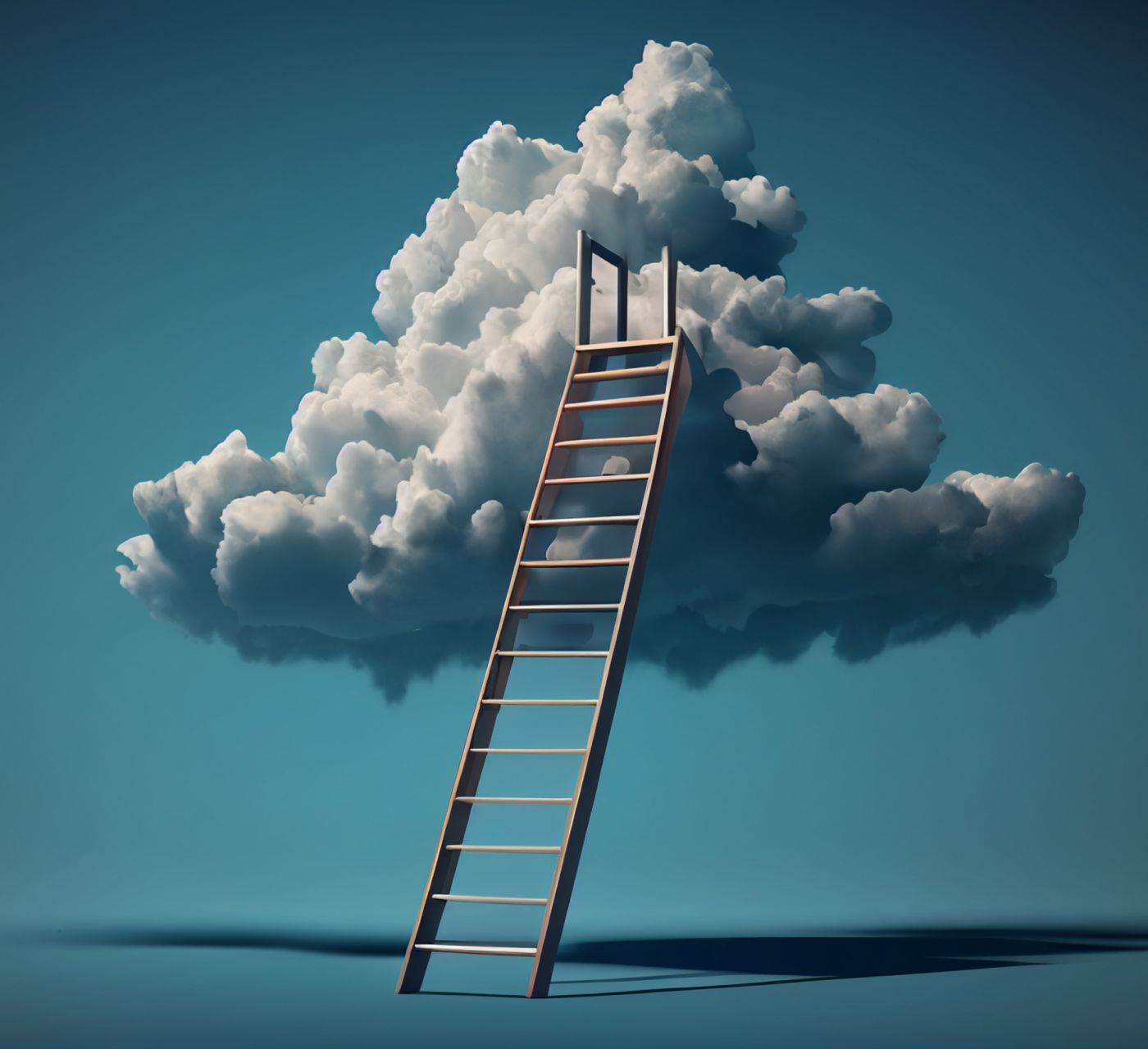 Cloud computing concept on sky, Development Attainment Motivation Career Growth, Ladder leading to cloud minimalistic style, image ai midjourney generated (Demo)