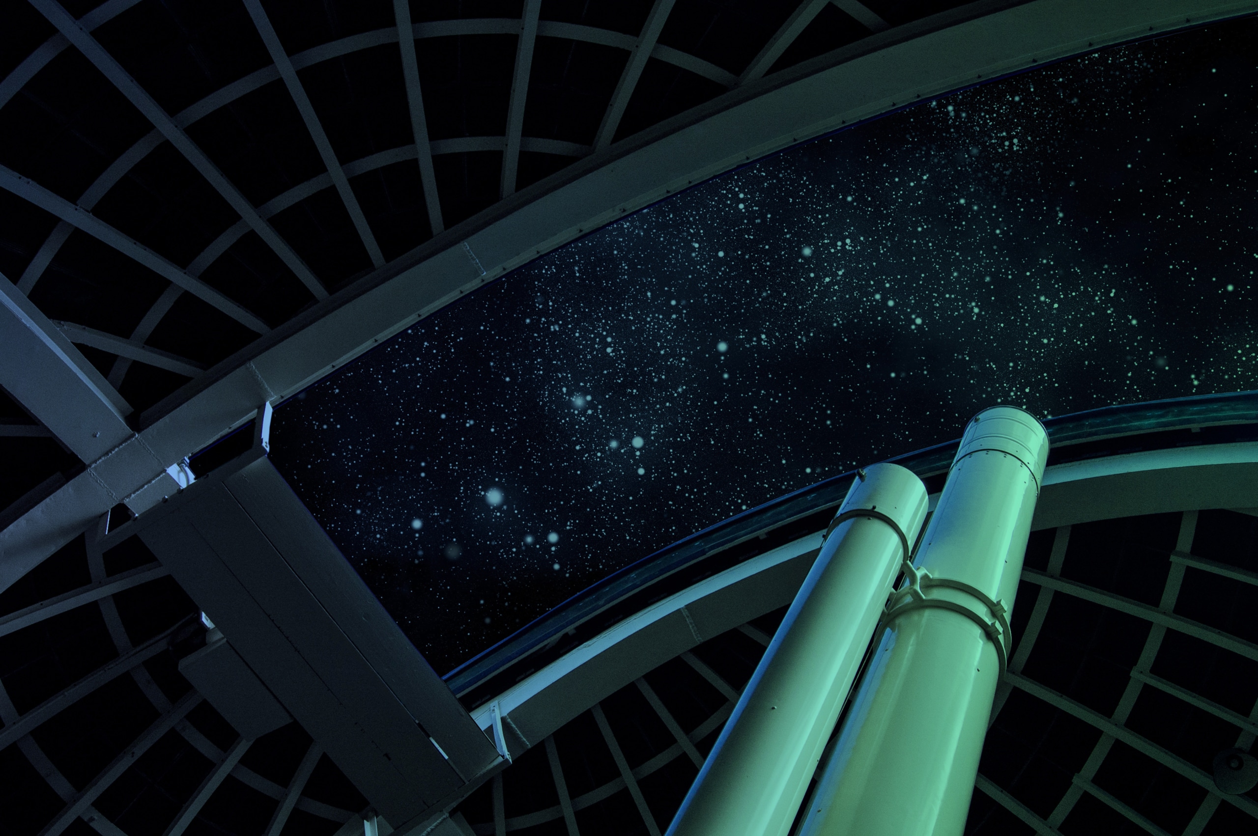 Giant telescope looking up at the night sky