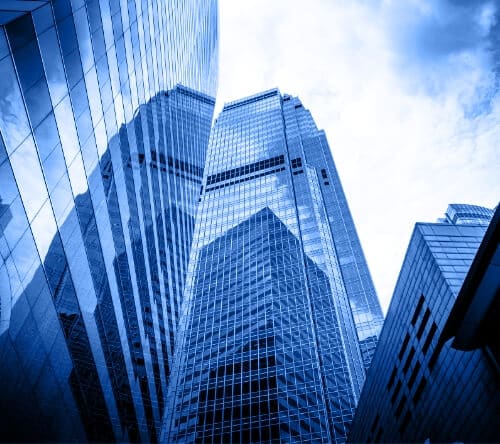 Ground level perspective of skyscrapers