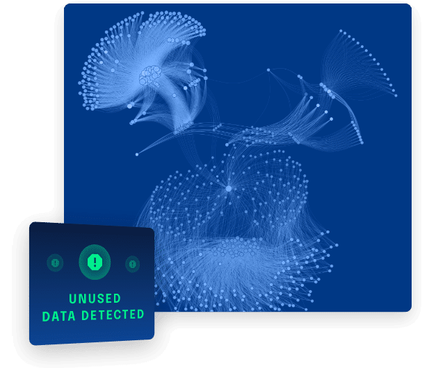 Graphic of data points with a green warning sign for unused data detection