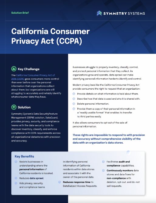 Symmetry Systems Resources California Consumer Privacy Act (CCPA)